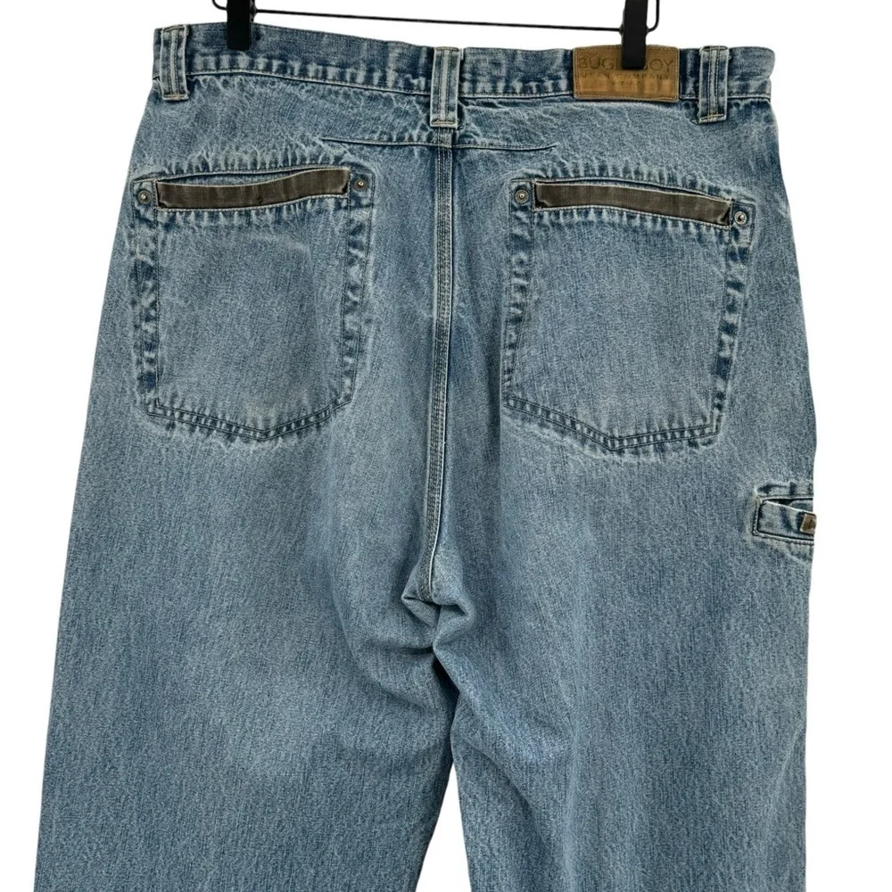 Vintage Bugle Boy Jeans Baggy Loose Fit Distressed Patched Blue Black Denim | 34